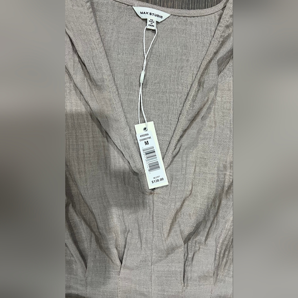 Max Studio V-neck Waist Tie Dress (cobblestone/ tan) read description - Picture 4 of 8